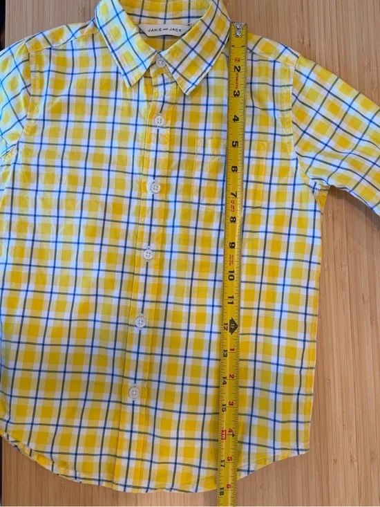 Janie And Jack Boy Small 5 Button Up Shirt Yellow Plaid Roll Sleeve Window Pane - Picture 7 of 8